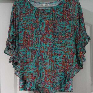 Women's Small Notations Tourquoise Flowing Blouse